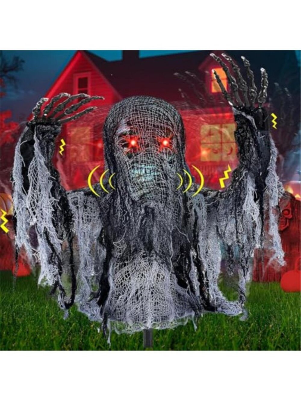 Talking Zombie Groundbreaker Halloween Animatronic with Red Eyes